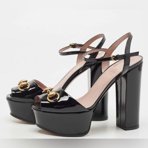 Gucci Black Patent Leather Claudie Platform Sandals Size 39.5 - Picture 1 of 7